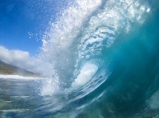 View of a wave breaking above