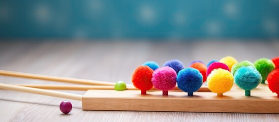 Quirky Wooden Toy with Colorful Pompoms: Playful, Creative, and Whimsical Fun
