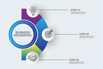 Business infographic semicircle template with 3 options