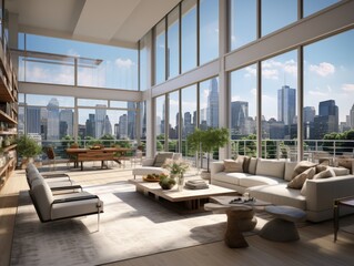 Fototapeta premium A modern loft-style residence rises above the city skyline
