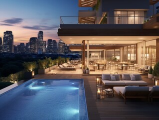 Obraz premium A modern residence nestled amidst the towering skyscrapers of a bustling cityscape