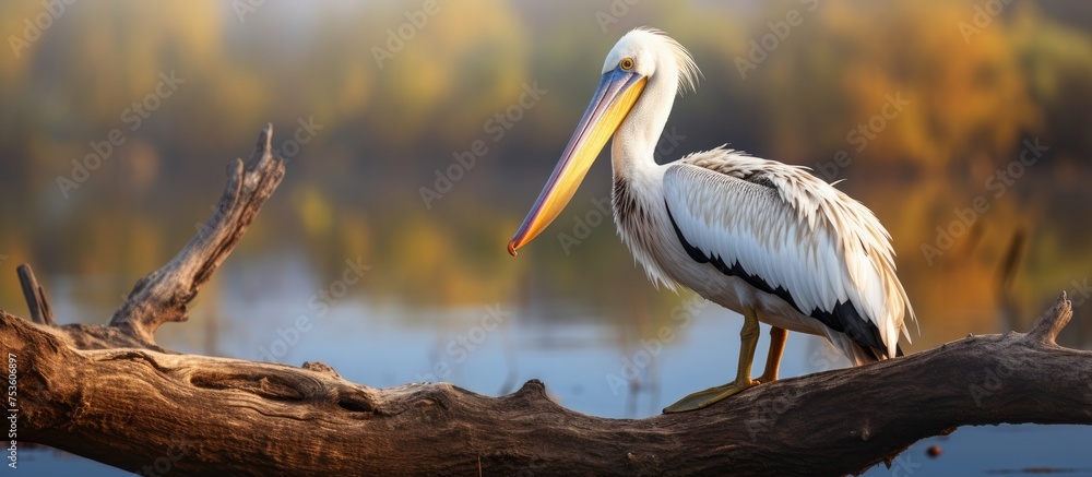 Wall mural Graceful Bird Rests on a Perch Amidst Lush Foliage in the Serene Nature