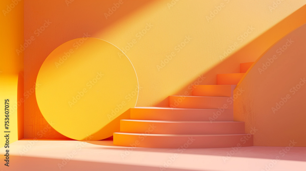 Poster abstract composition with geometric shapes bathed in sunset colors, creating a visually striking pla