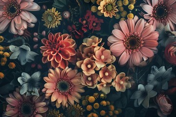 Botanical Flower Bunch. floral background, beautiful fantasy vintage wallpaper botanical flower bunch, vintage motif for floral print digital background