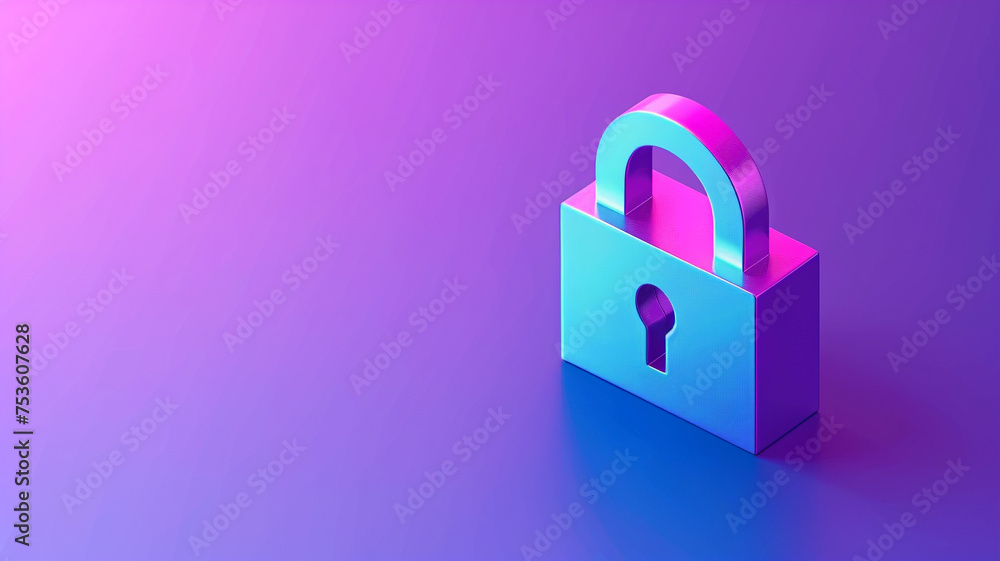 Aufkleber a vivid, digitally-rendered padlock symbolizing cybersecurity and data protection on a purple gradie