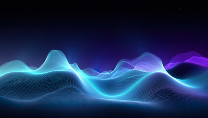 Abstract futuristic network internet data information technology landscape background. neon matrix waves wallpaper backdrop