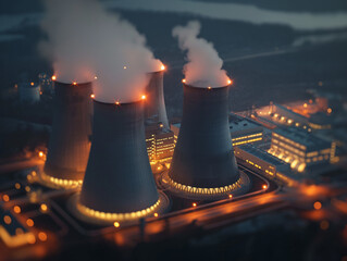 centrale nucléaire de nuit - obrazy, fototapety, plakaty