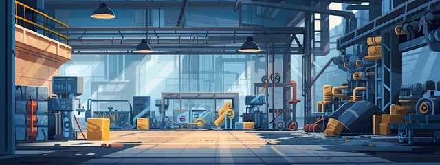 interior of industrial building or modern factory - obrazy, fototapety, plakaty