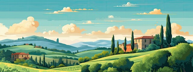 nostalgic scene with landscape in Italy - obrazy, fototapety, plakaty