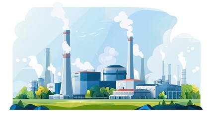 power stations and plants for energy generation. cartoon illustration - obrazy, fototapety, plakaty