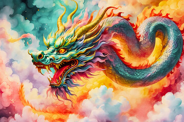 Chinese Dragon Through Luminous Ink Clouds (PNG 8208x5472)