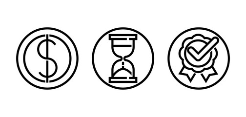 Cost, Quality, Speed - icons set in bold line