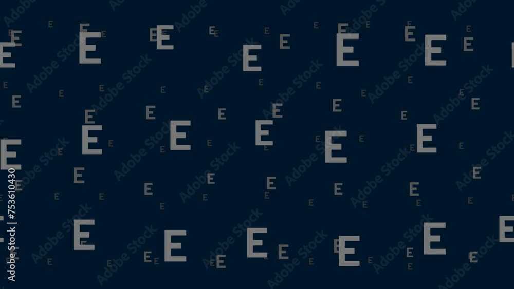 Poster capital letter e symbols float horizontally from left to right. parallax fly effect. floating symbol