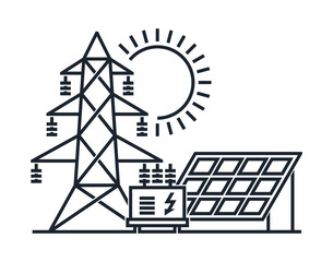 Solar energy monochrome icon - panels and sun