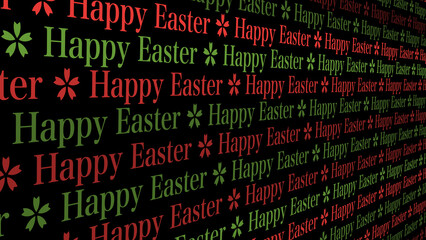 Happy easter text on black background festive and creative greeting card with symbolic easter egg pattern