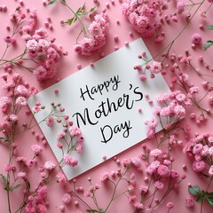 Beautiful greeting card "Happy mother's day" with flowers background