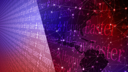 Background with happy easter text in modern font for festive greeting card design concept