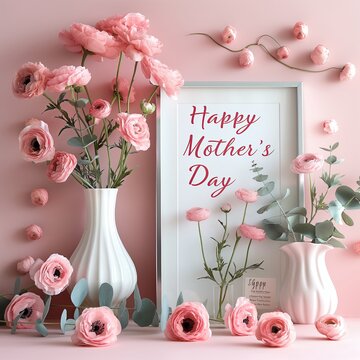 Beautiful greeting card "Happy mother's day" with flowers background