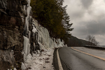 Icicles cascade down the cliffs along the Hawks Nest