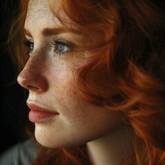 close up portrait of a red hair woman