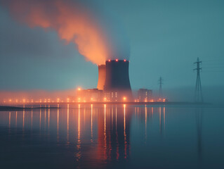 Obraz na płótnie Canvas centrale nucléaire de nuit