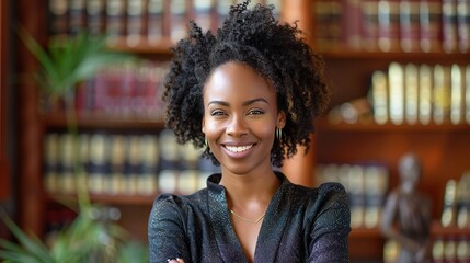Arms crossed, lawyer or portrait of happy black woman with smile or confidence working in a law firm. Confidence