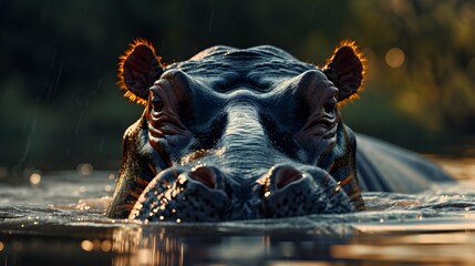 a cinematic and Dramatic portrait image for hippo