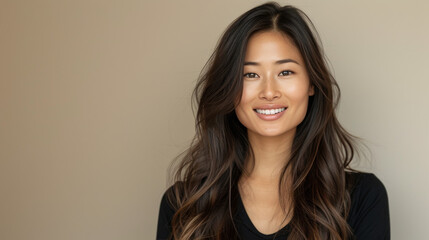 Obraz premium Elegance in Simplicity: Asian Woman with Lustrous Hair 
