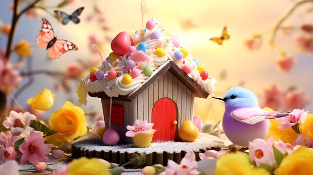 easter still life with eggs and flowers beautiful decorated house