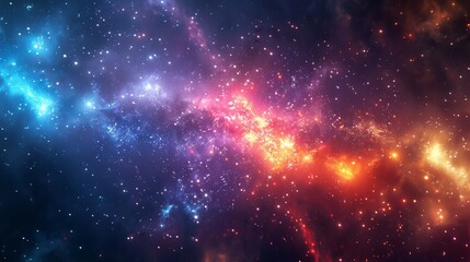 Naklejka premium Stunning cosmic display of a galaxy cluster, showcasing the vibrant hues of various stars and the gravitational dance between celestial bodies.