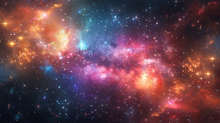 Naklejka premium Stunning cosmic display of a galaxy cluster, showcasing the vibrant hues of various stars and the gravitational dance between celestial bodies.