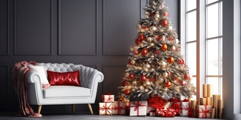 Festive living room with adorned tree