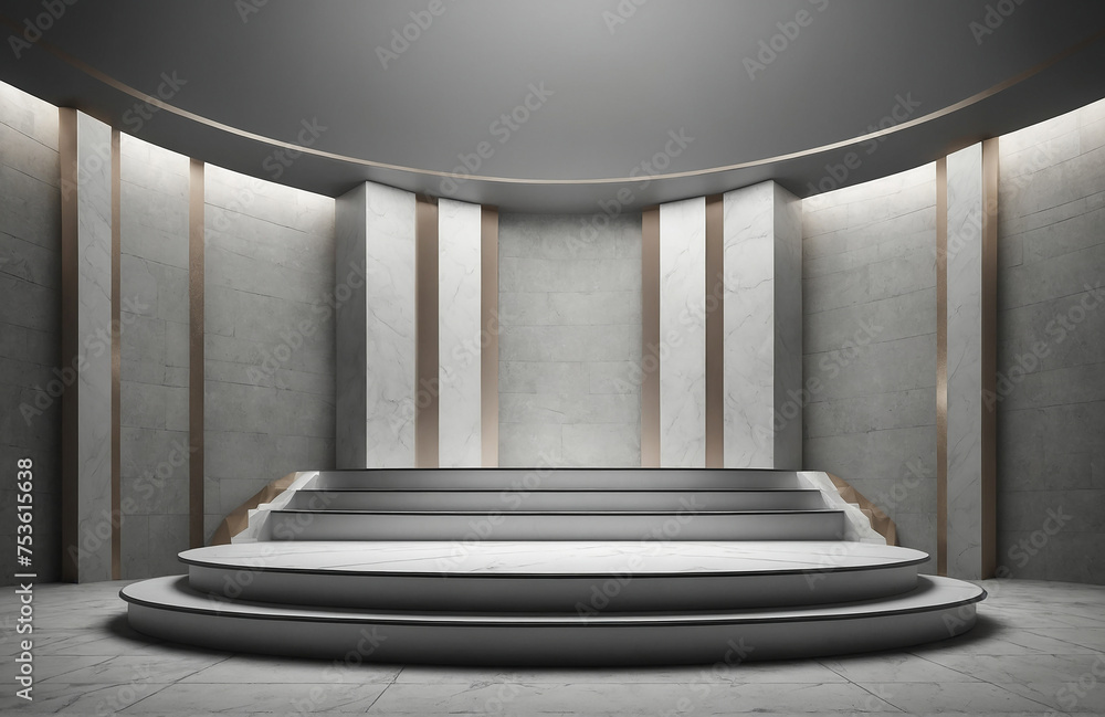 Poster 3d render of a hall with columns and stairs podium