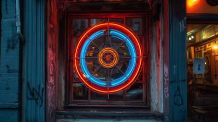 Obraz premium Sharp Aiming with Glowing Neon Dartboard 