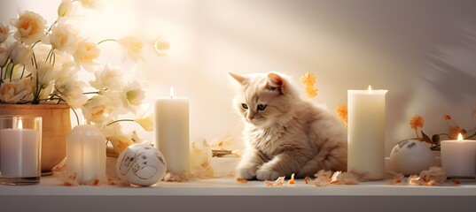 White cat and candles