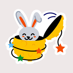 Cute flat style sticker of an easter bunny 