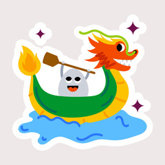 Trendy flat sticker depicting dragon boat race 