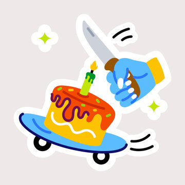 Ready to use flat sticker depicting cake cutting 