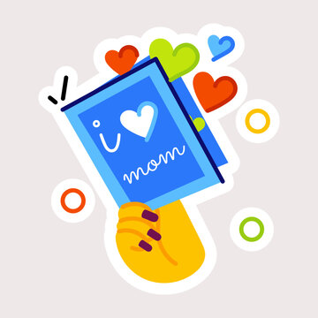 Easy to edit flat sticker of i love mom card 