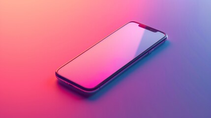 A modern smartphone lying on a surface with a gradient pink and purple background, reflecting a sleek and trendy design.