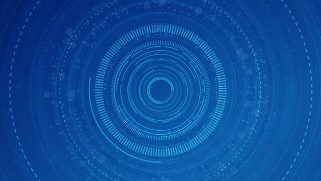 Technology Corporate Futuristic Abstract Circles and Dots HUD Gear Blue Seamless Looping &ndash; digital interface background, motion design element, sci-fi UI animation, tech data visualization, VJ loop