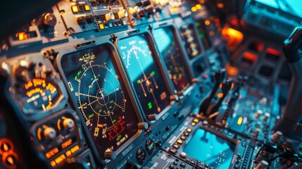 Interior of the cockpit Airplane. instruments for control and monitoring aircraft system - obrazy, fototapety, plakaty