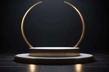 golden round stage podium with cirl on black background for presenting products