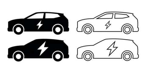 Stickers pour porte Course de voitures set electric car with electric bolt, car silhouette with lightning, flat vector icon for transportation applications and websites isolations on white background