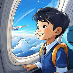 비행기 밖을 보는 아이