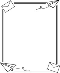 Fototapeta premium Frame border with decorative envelope and paper airplane 