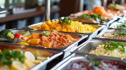 Assorted dishes in a buffet spread.