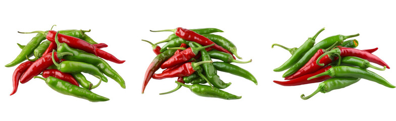 Red and green chili peppers isolated on white background 