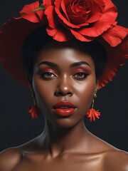 pretty woman wearing a hat with red rose flower - 753620402