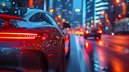 Car on the road with motion blur background,hong kong. Street racing videogame gameplay. Sport car with motion blur on the road. Concept of fast driving. Car on the road in the city at night - obrazy, fototapety, plakaty